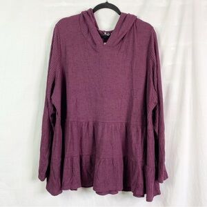 Lane Bryant Plum Purple Ruffle Hem Waffle Knit Tee Long Sleeve 26/28 NEW NWT